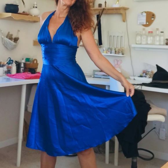 1950’s Style Marilyn Monroe Royal Blue Halter Dress size Small vintage pre2000 - Picture 3 of 11